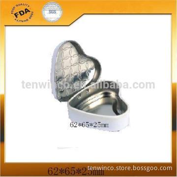 Silver Heart-shaped chocolate tin box/Hinged Tin Box silver plain metal box